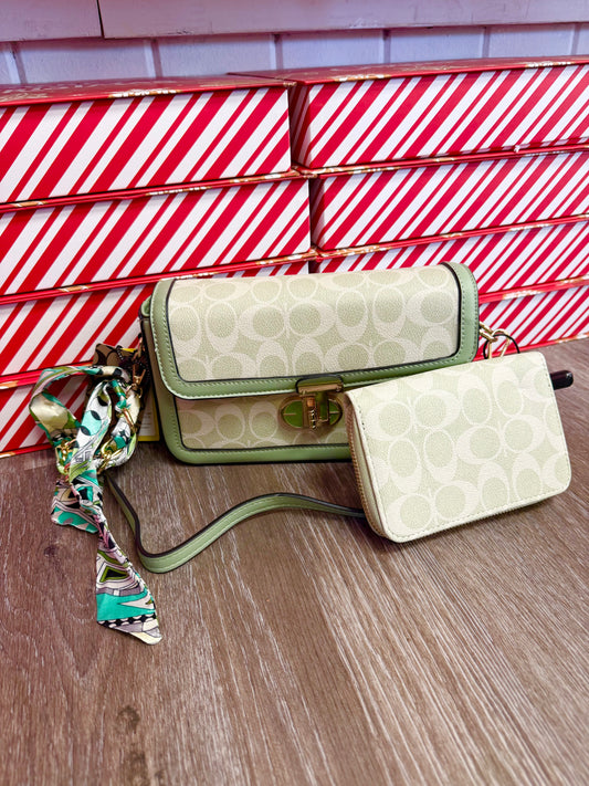 Olive Imitation Bag and Wallet