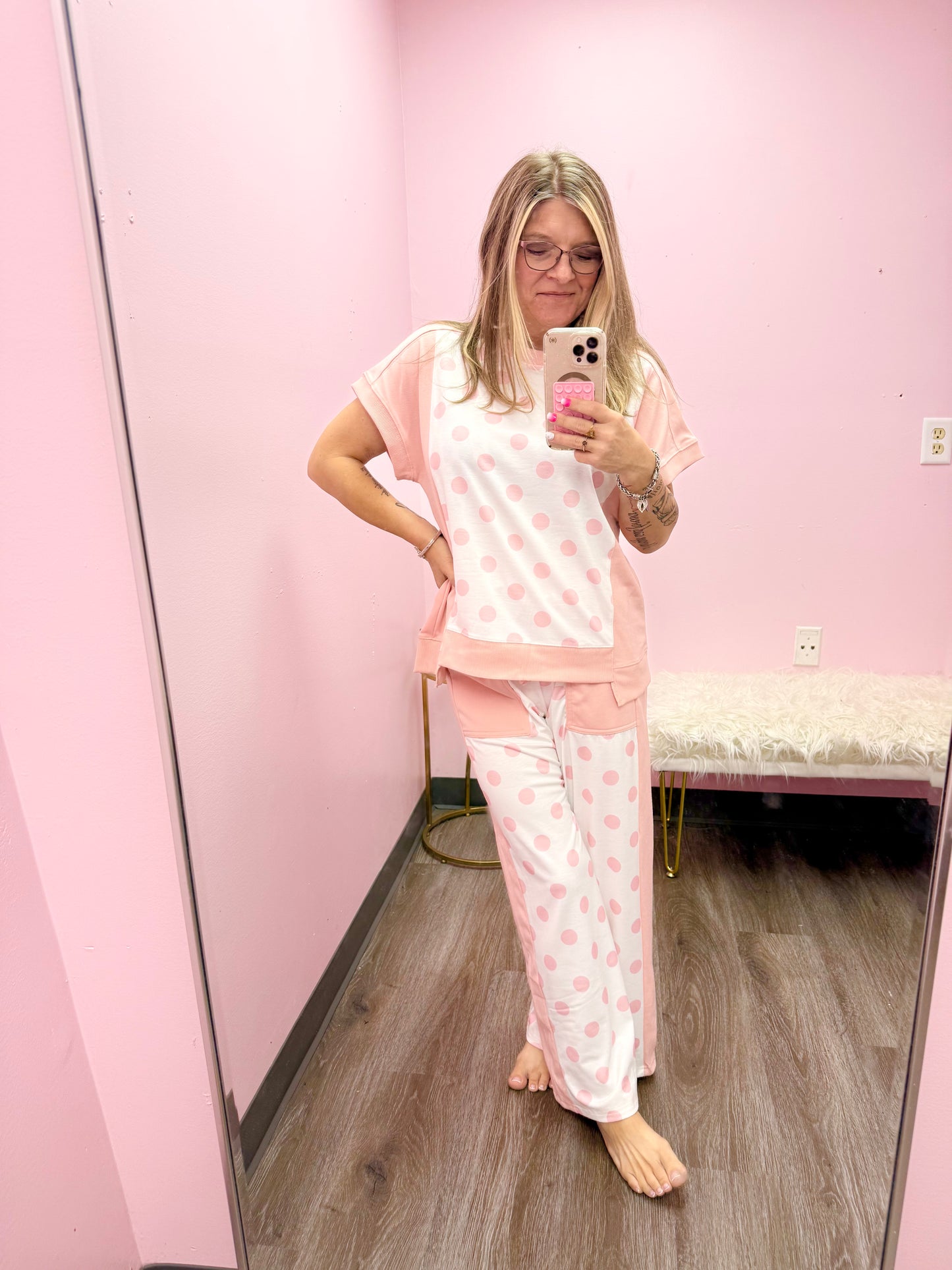 Women’s Pink Polka Dot Pants Set