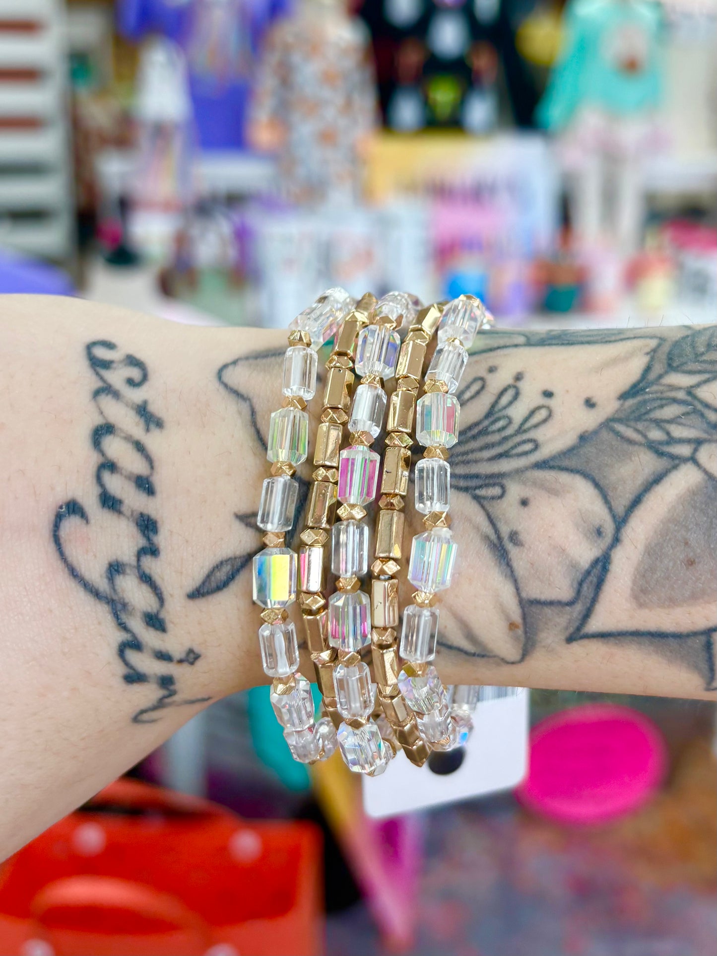 KK Gold & Iridescent Crystal Bracelet Set