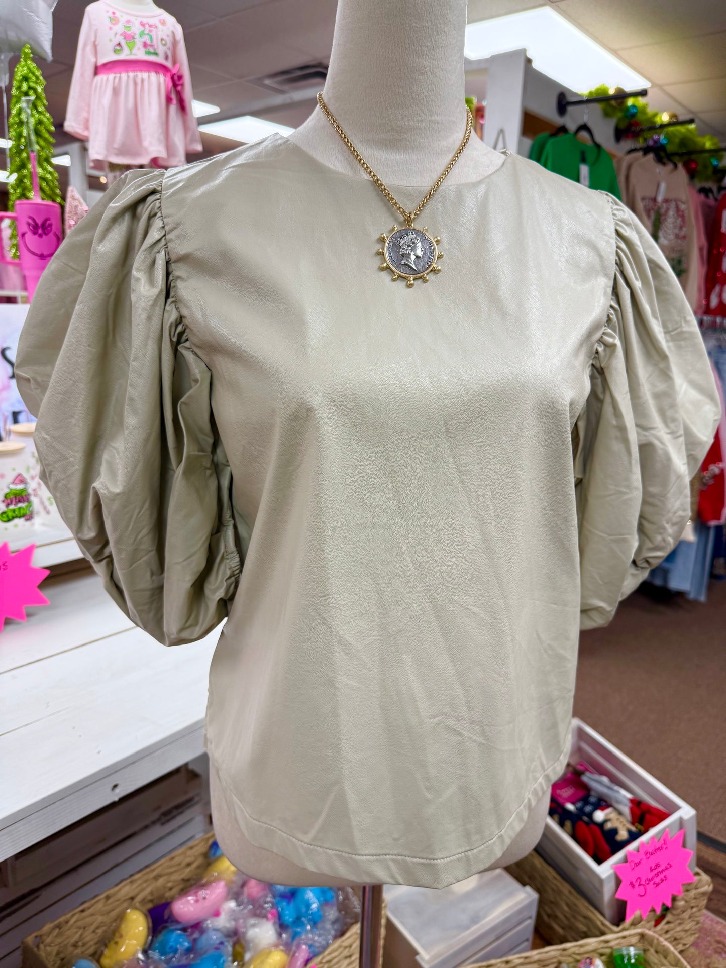 Women’s Bone Faux Leather Top