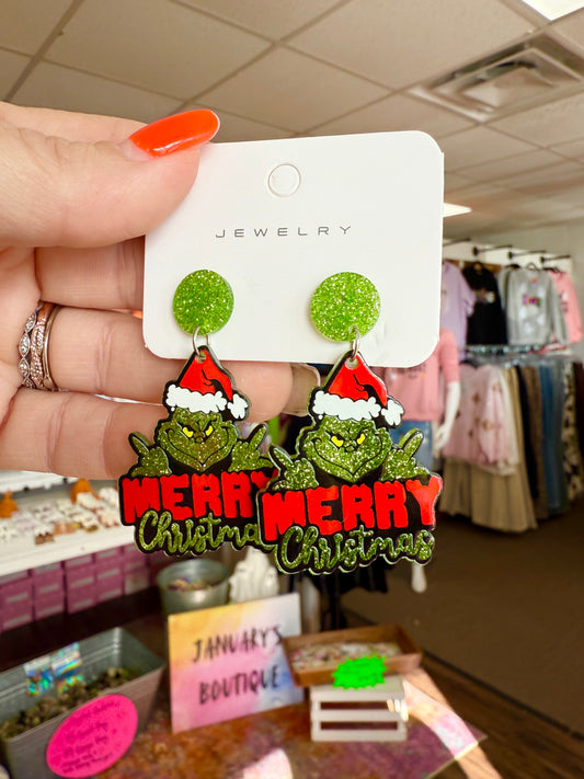 Grin*h Christmas Earrings