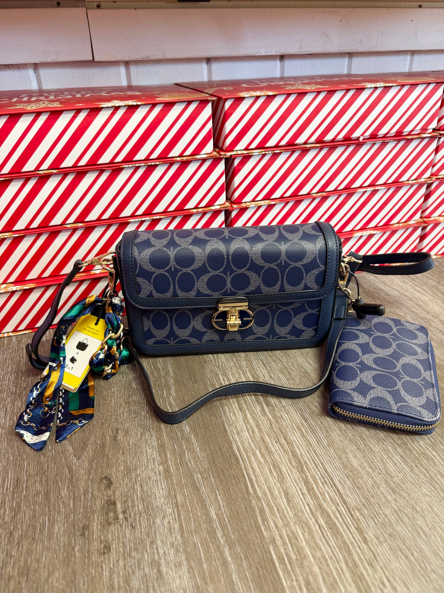 Navy Imitation Bag and Wallet