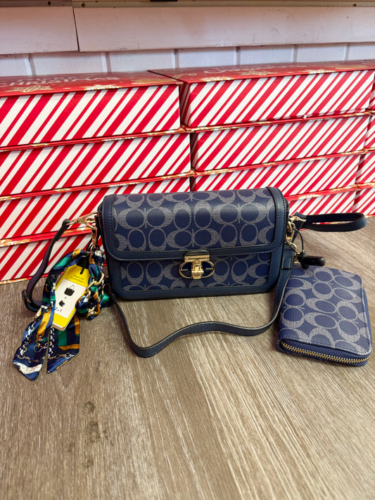 Navy Imitation Bag and Wallet
