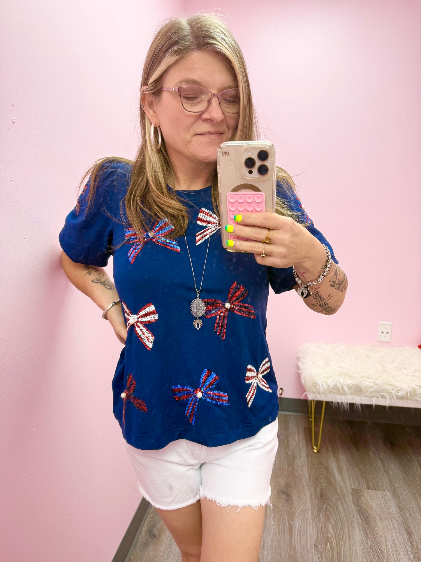 Women’s Sequin Bow Top