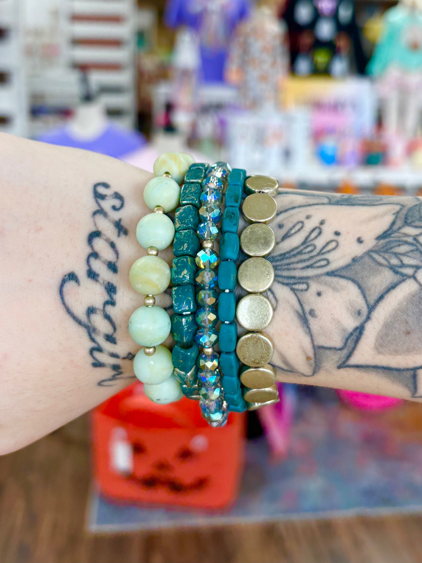 KK Green Metal & Acrylic Multi Bracelet Set