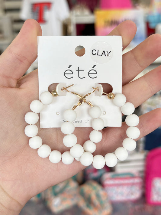 KK White Beaded Hoops