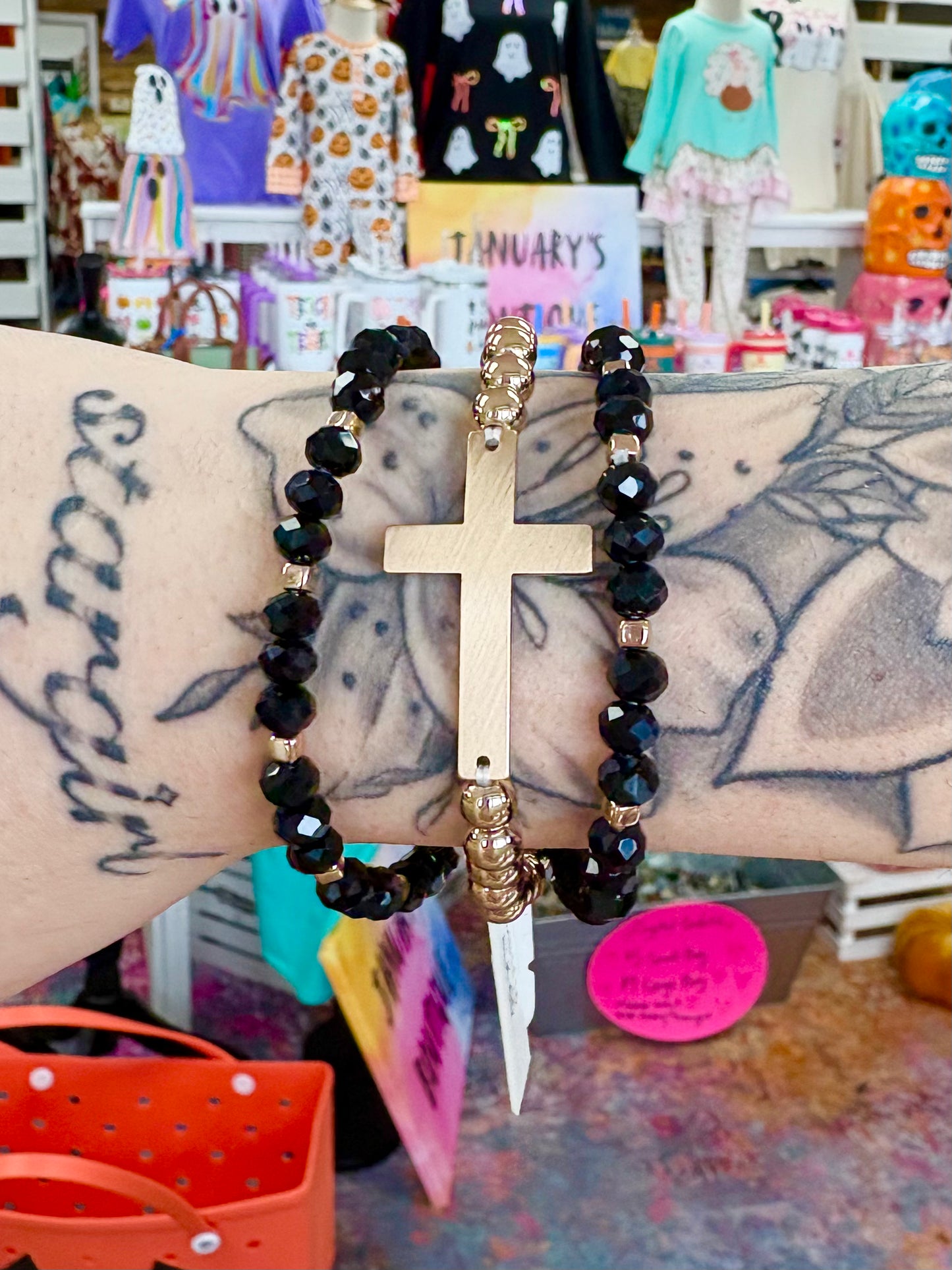 KK Black Cross Bracelet Set