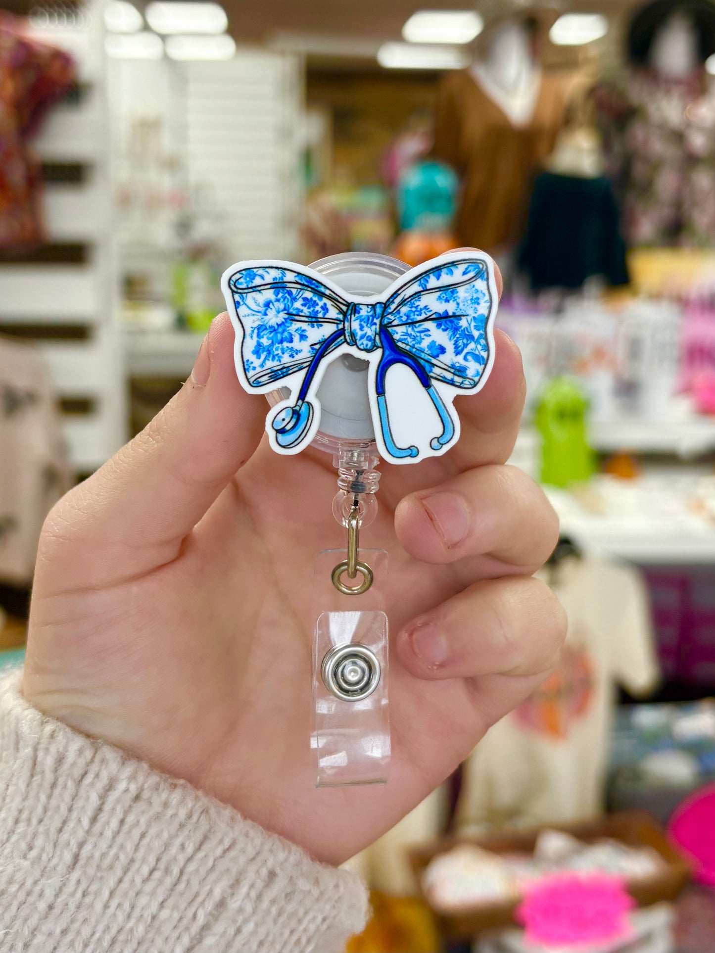 KK Blue Floral Bow Badge Reel