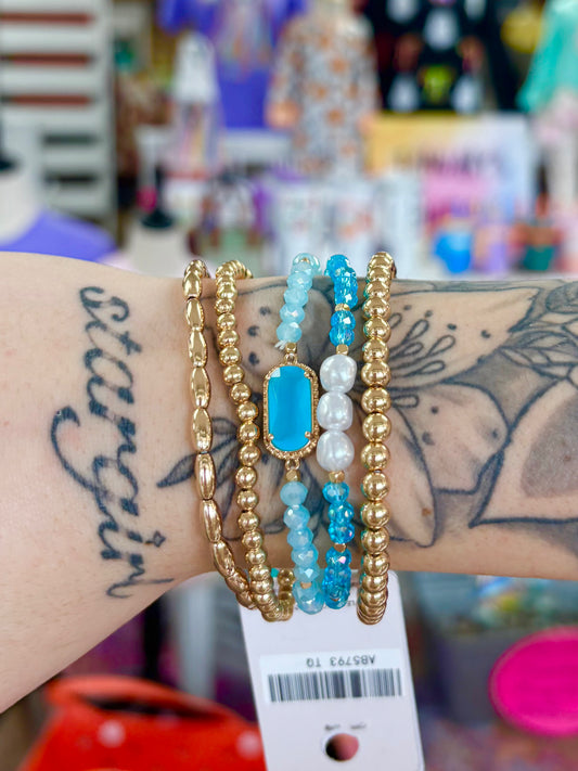 KK Gold & Blue Stone Bracelet Set