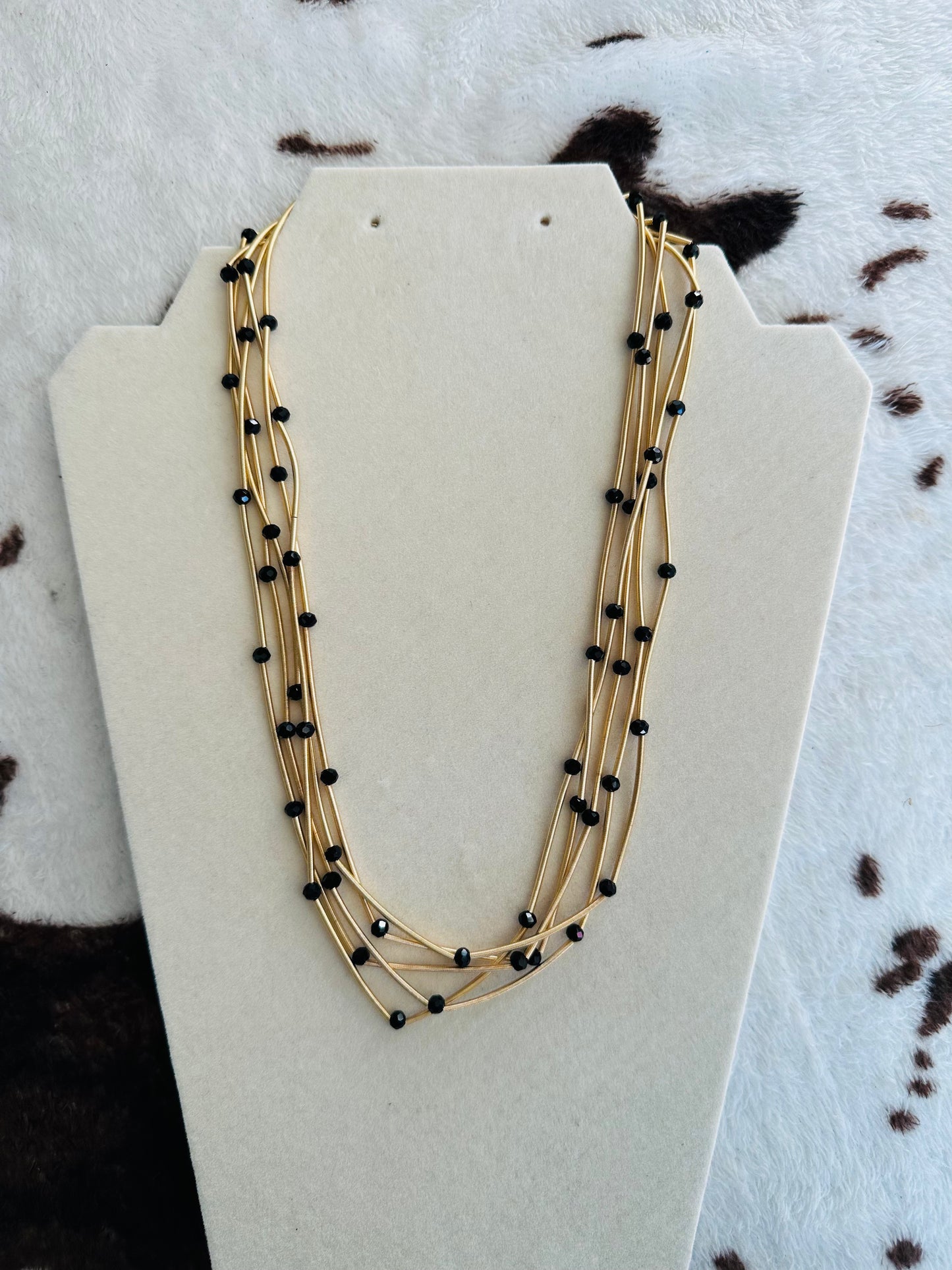 KK Metallic Coils and Black Beaded Necklace