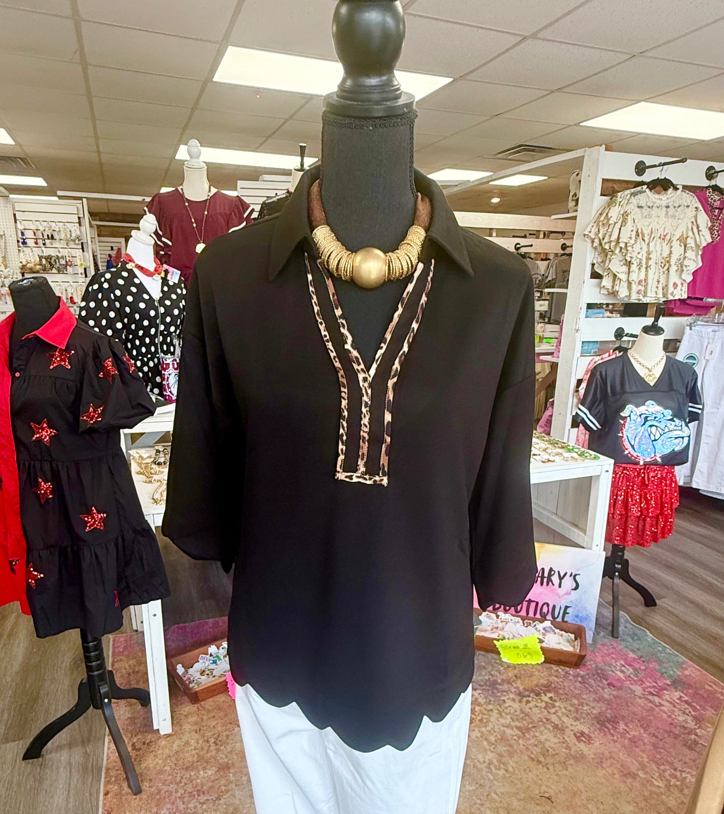 Women’s Jodifl Black Leopard Neck Top