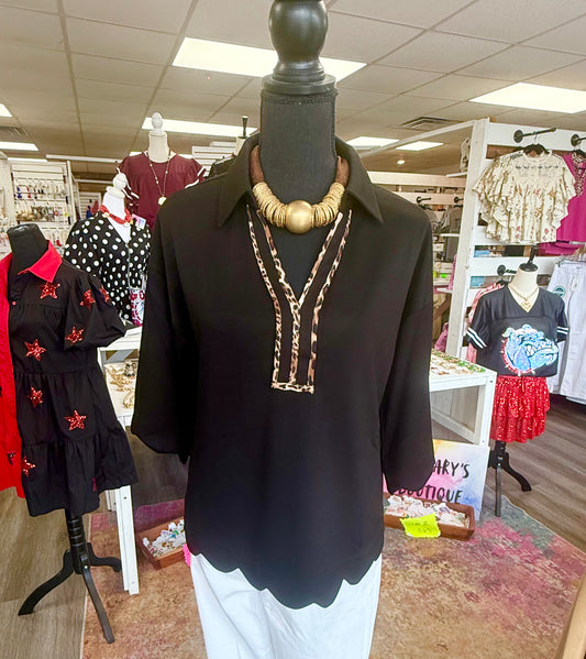 Women’s Jodifl Black Leopard Neck Top