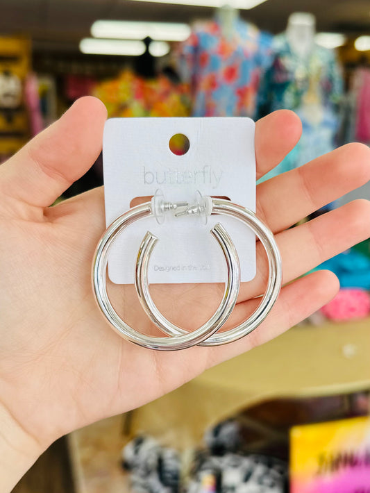 KK Shiny Silver Hoops