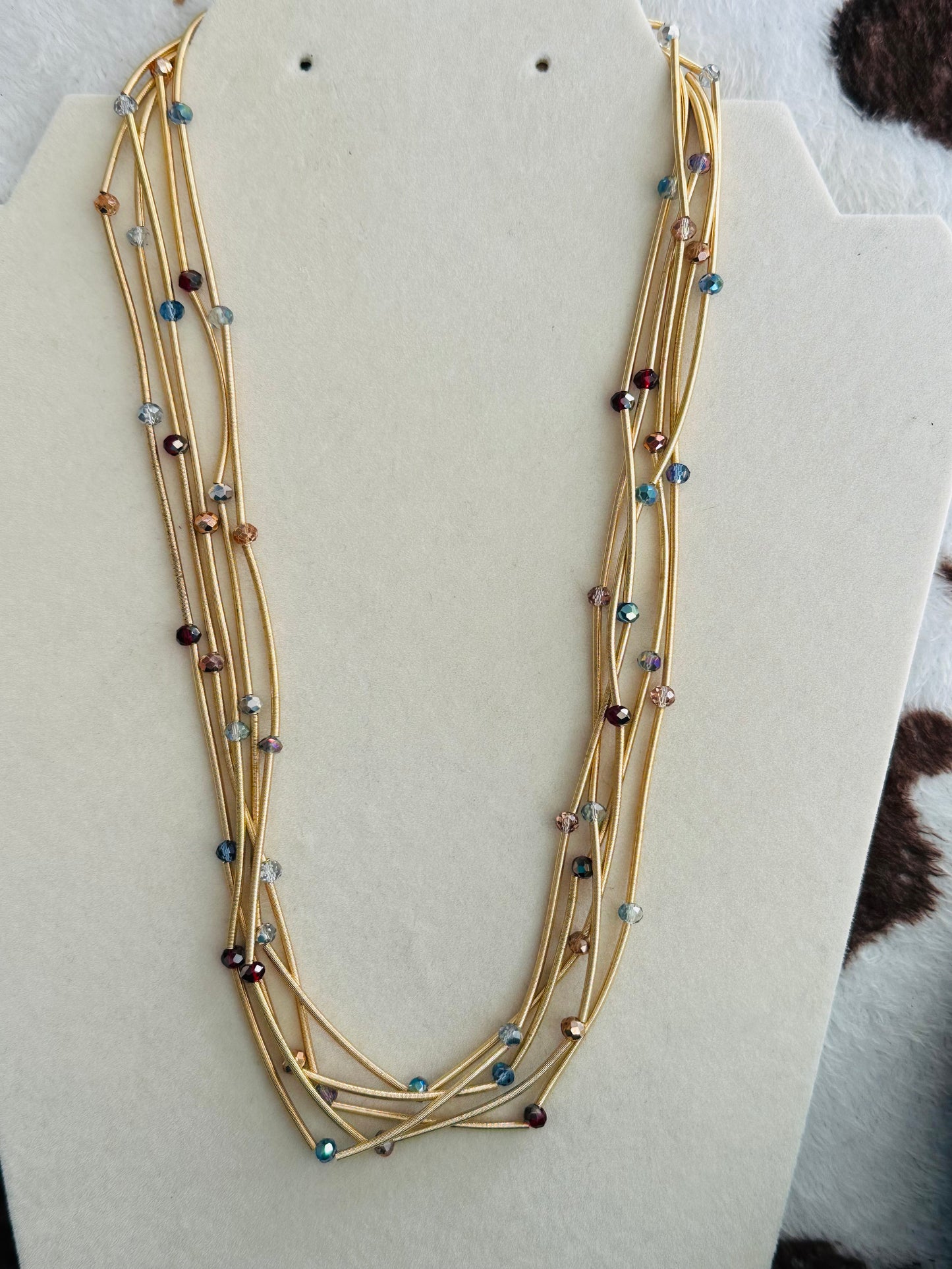 KK Metallic Coils and Dark Multicolored Beaded Necklace