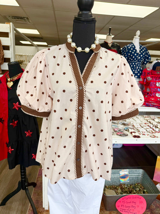 Women’s Entro Brown & Cream Button Up