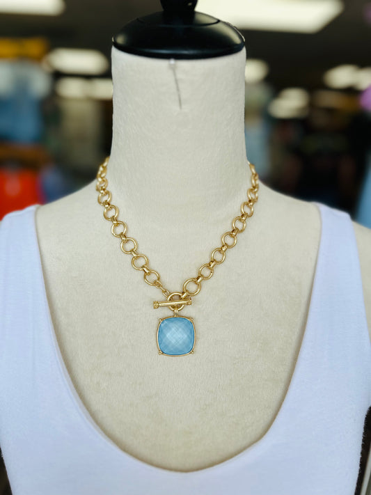 Blue Stone Toggle Chain Necklace