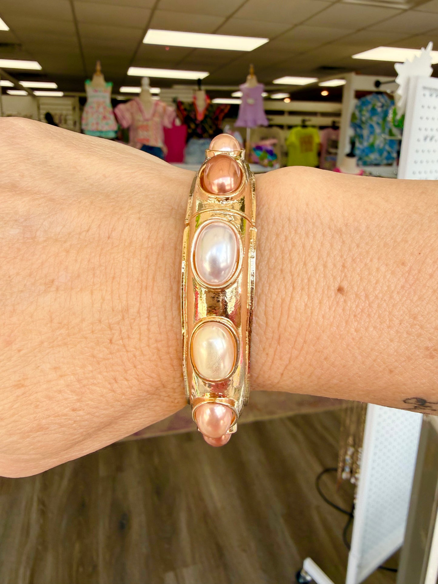 Multi Pearl Gold Bangle Bracelet