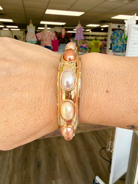 Multi Pearl Gold Bangle Bracelet