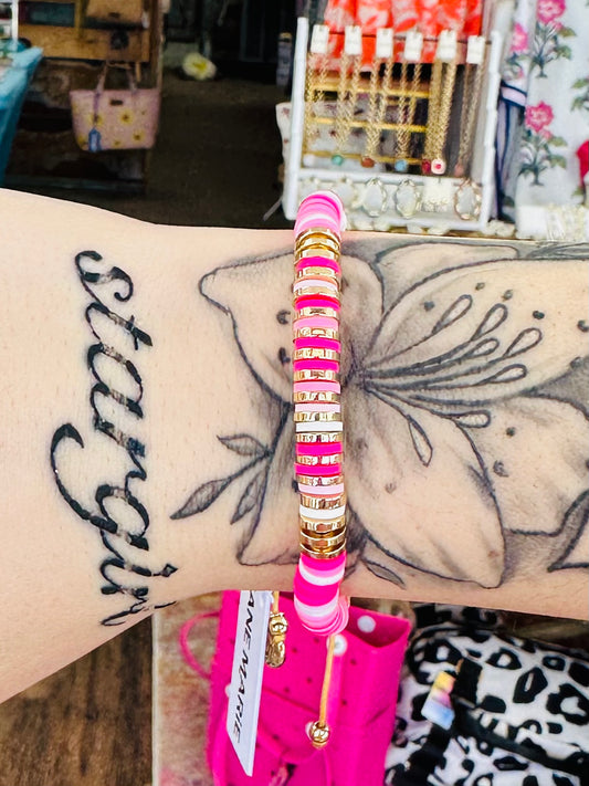 KK Jane Marie Multi Pinks Rubber Beaded Bracelet with Spacers