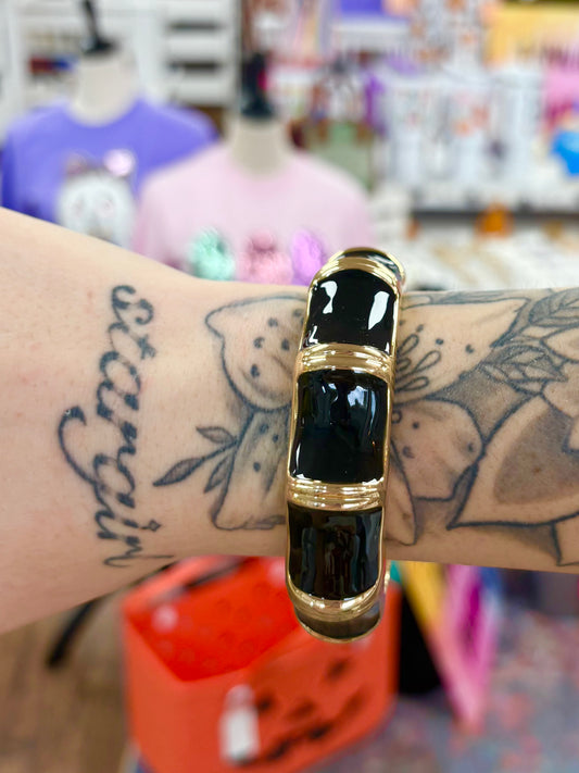 Gold & Black Color Block Enamel Bangle