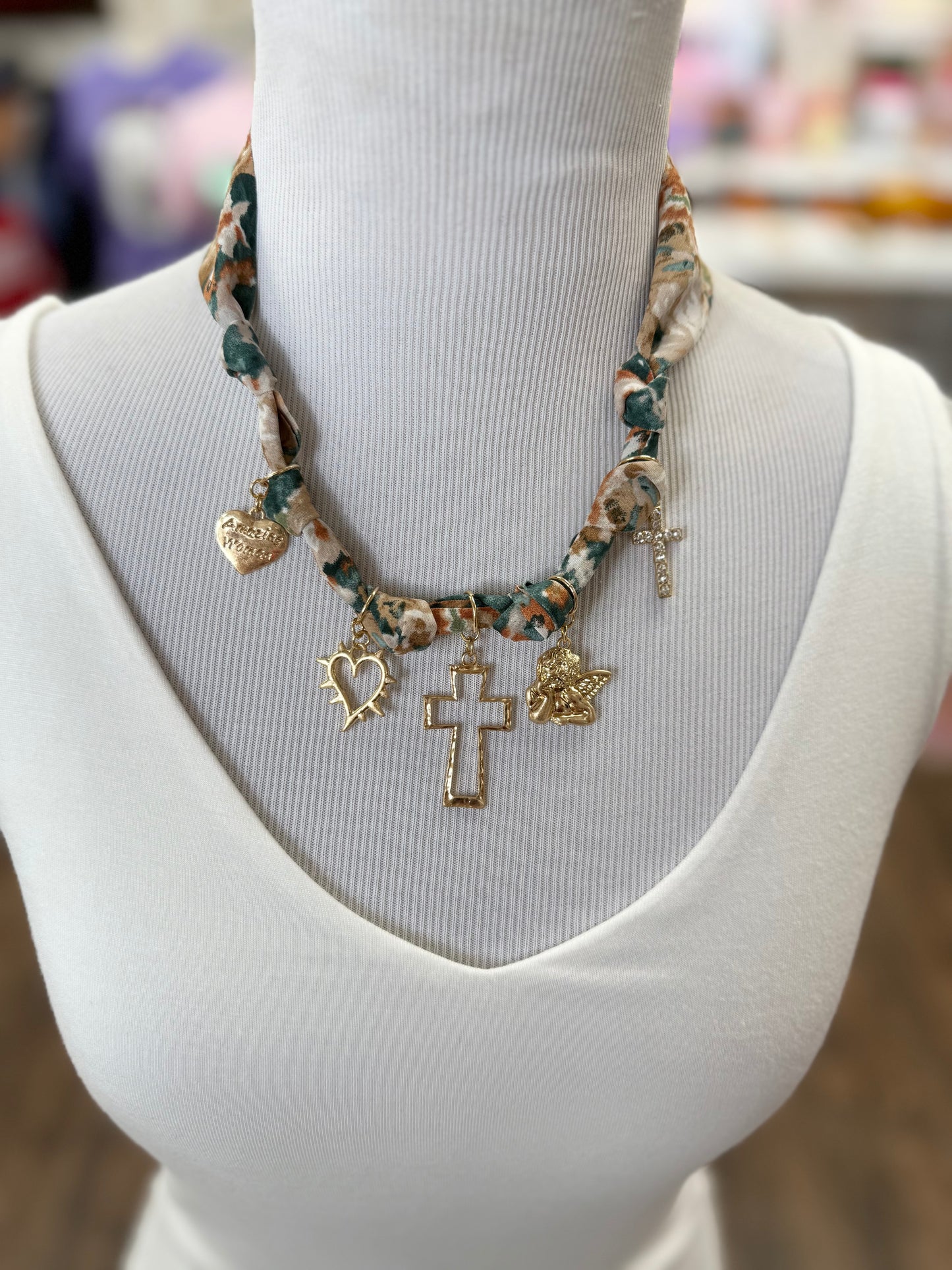 Multicolored Floral Scarf Necklace