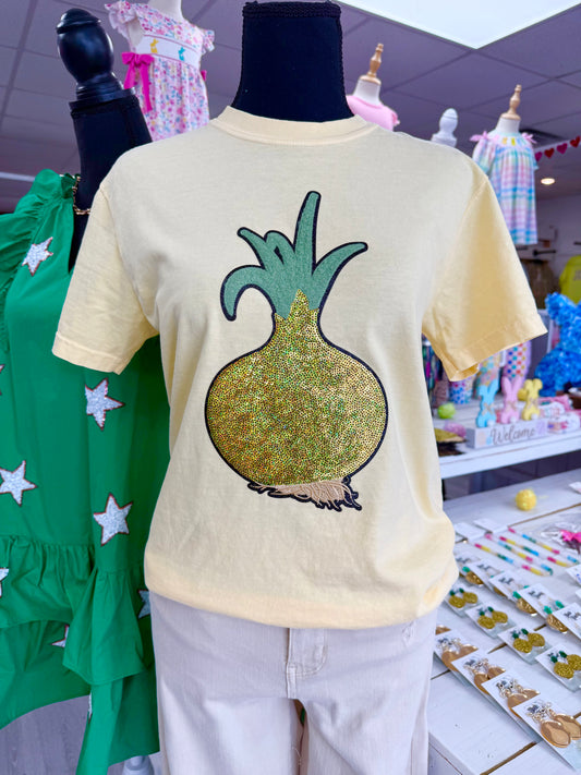 Women’s Sequin Onion Patch Yellow T-shirt