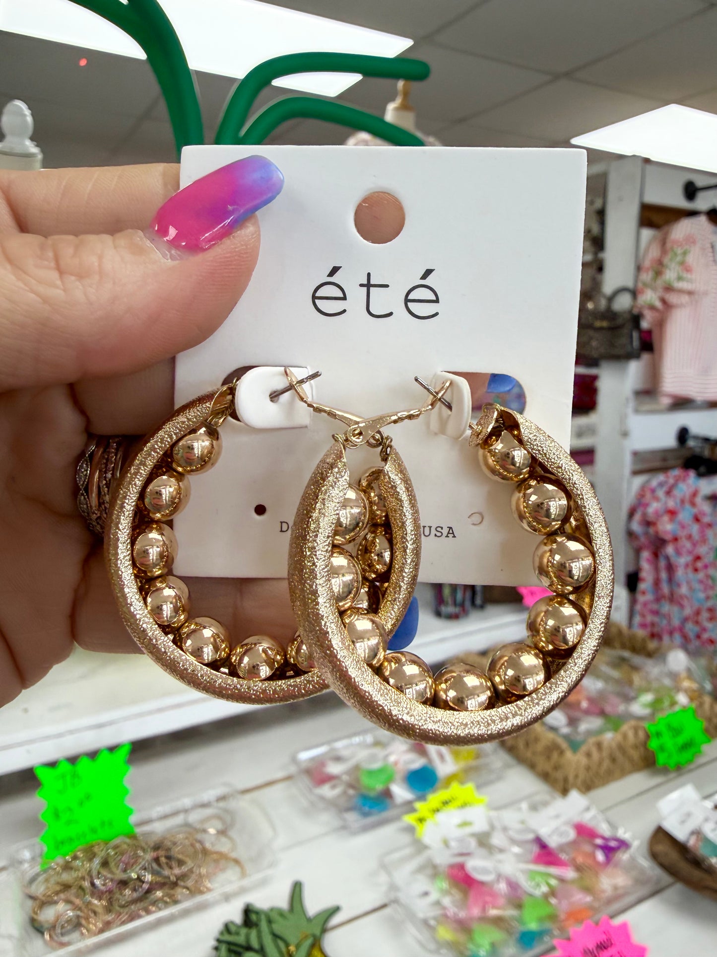 Gold Beaded Double Hoops
