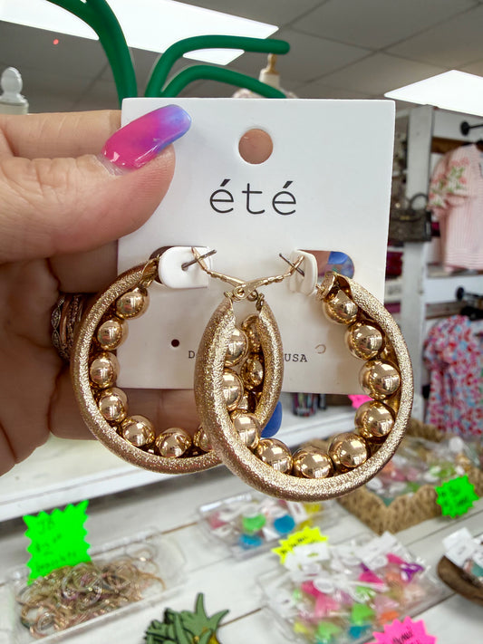 Gold Beaded Double Hoops