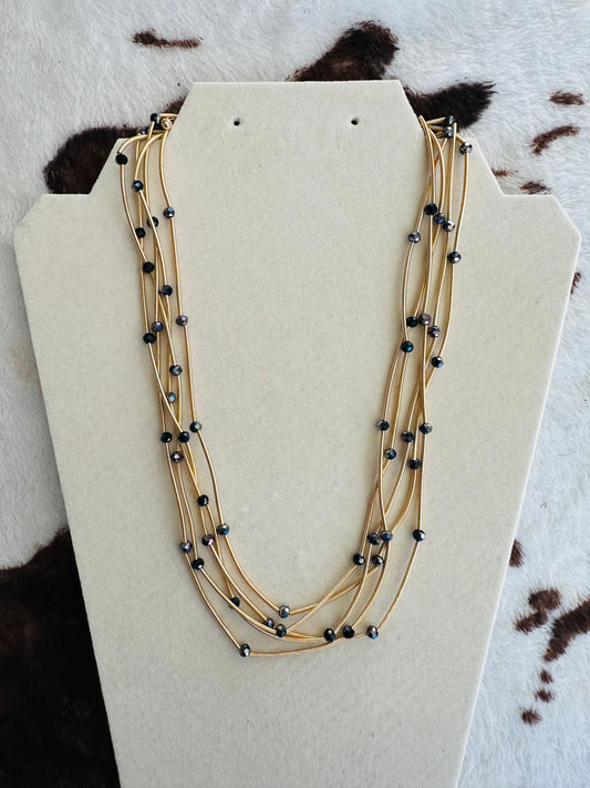 KK Metallic Coils and Gun Metal Beaded Necklace