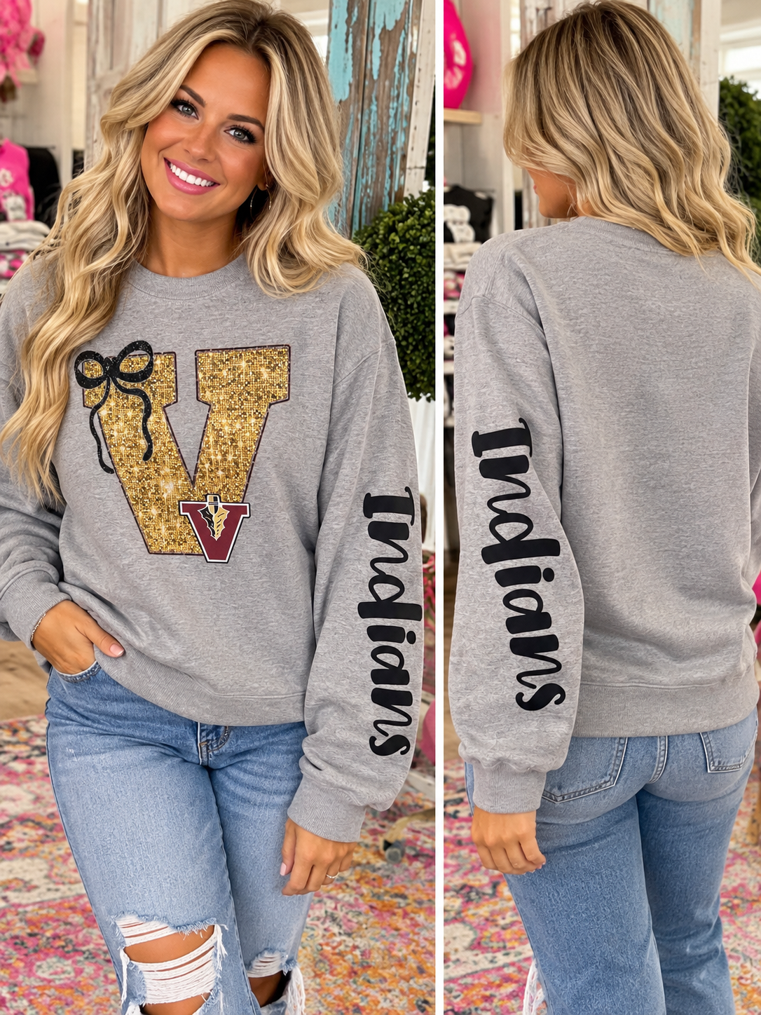 Women’s Vidalia Indians Faux Glitter Sweatshirt