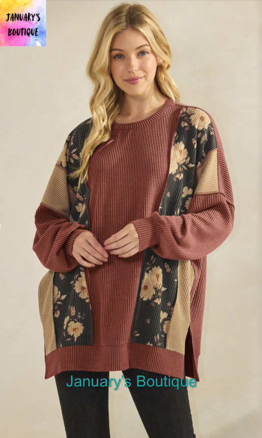 Women’s Ribbed Rust Long Sleeve Top