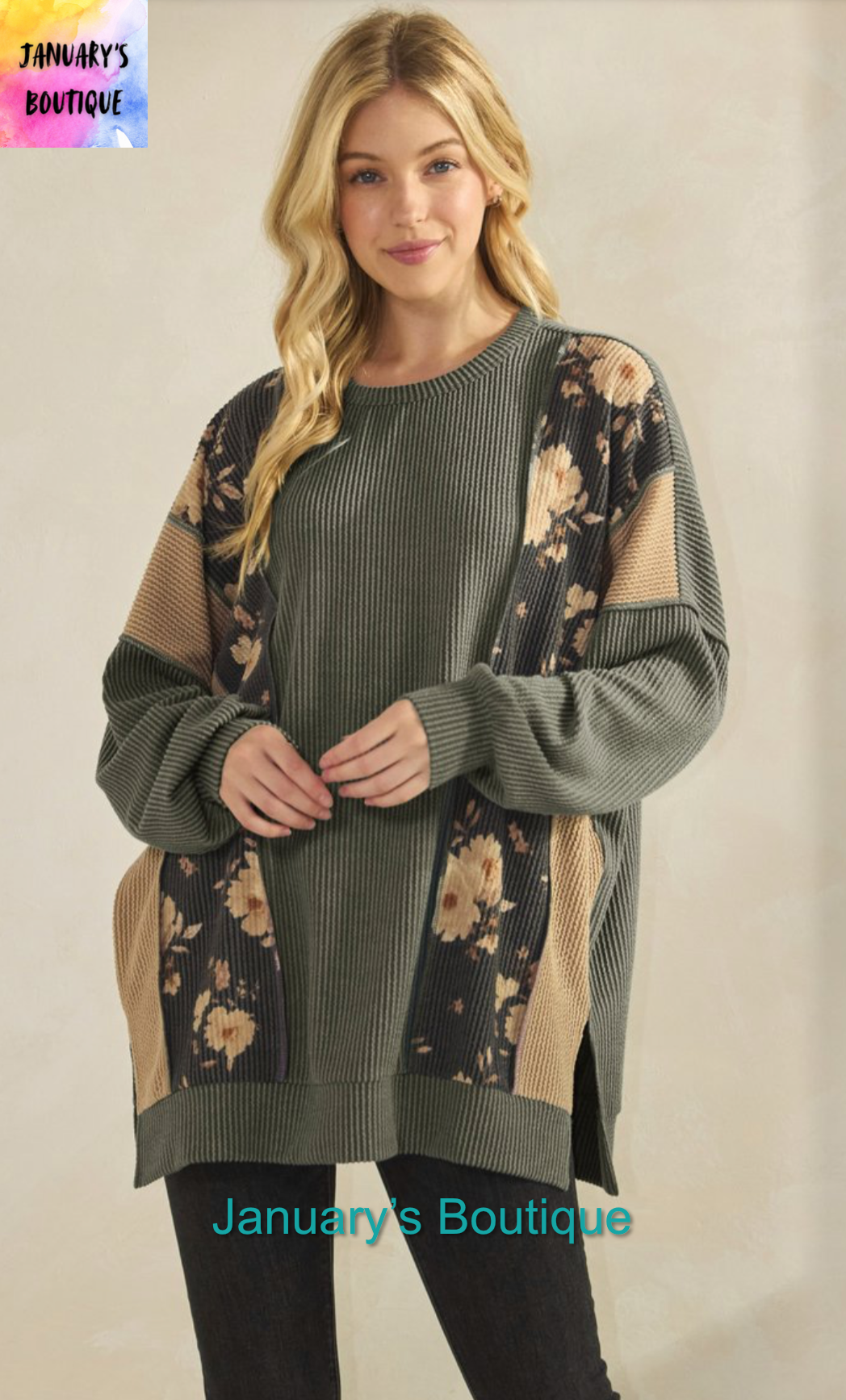 Women’s Ribbed Olive Long Sleeve Top