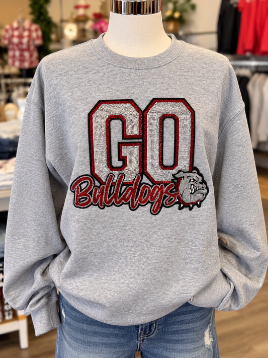 Women’s Sequin GO Bulldogs Grey Sweatshirt