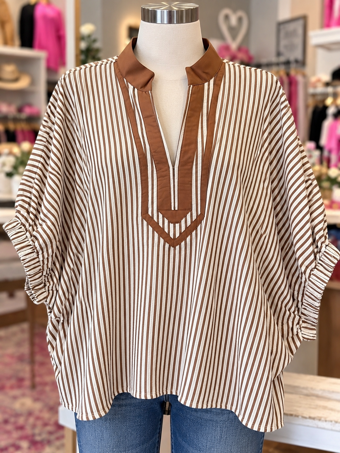 Women’s Plus Entro Brown Striped Top