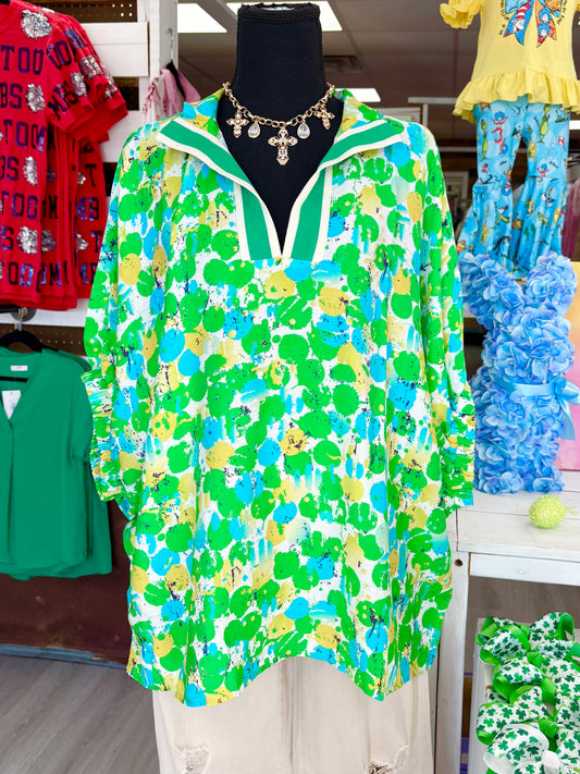 Women’s Plus Entro Green Floral Top