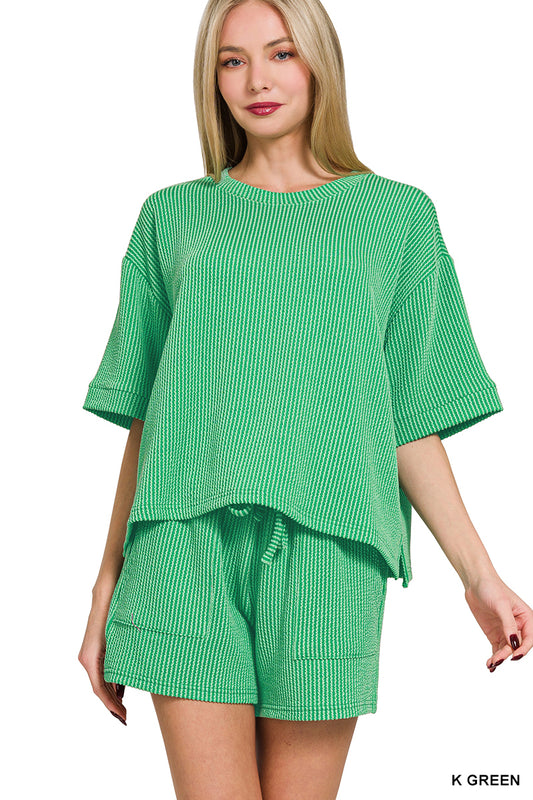 Women’s Kelly Green Ribbed Shorts Set