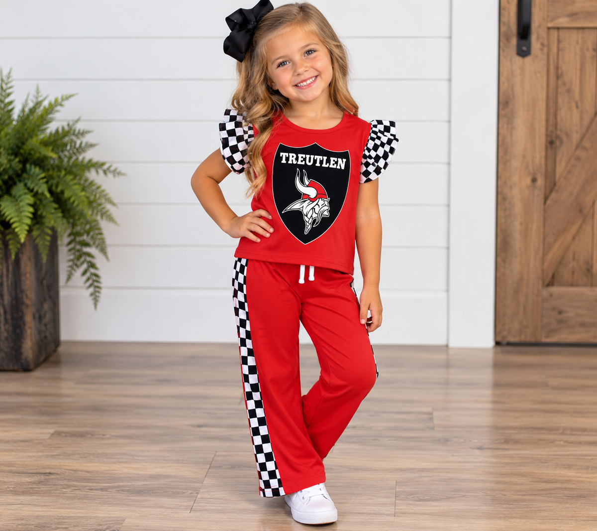 Girl’s Treutlen Vikings Checked Pant Set