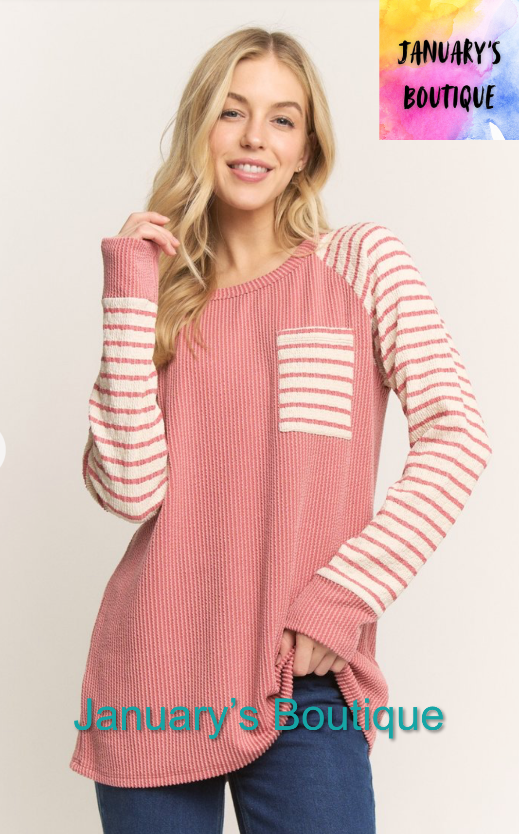 Women’s Mauve & Cream Ribbed Top