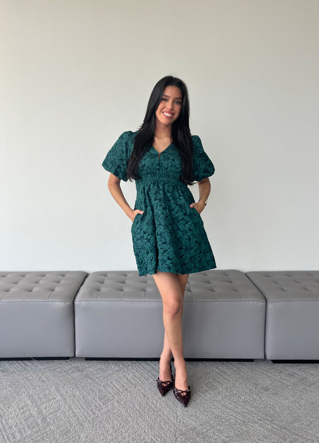 Women’s Emerald Floral Embossed Holiday Dress