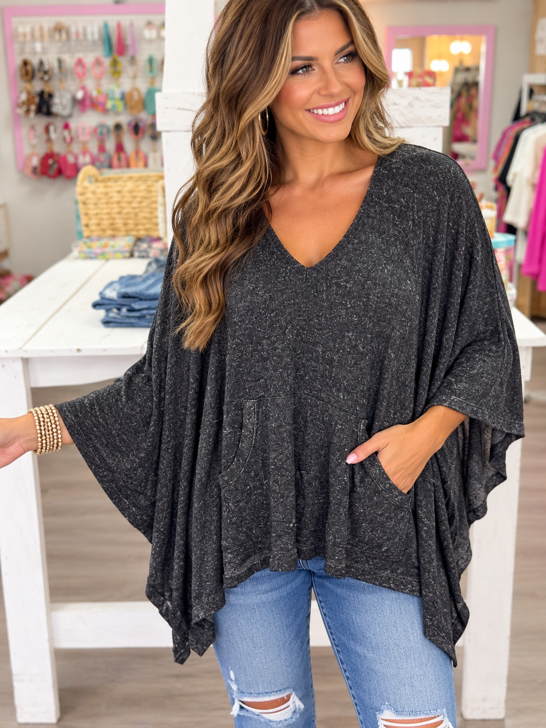 Women’s Black Poncho Style Top