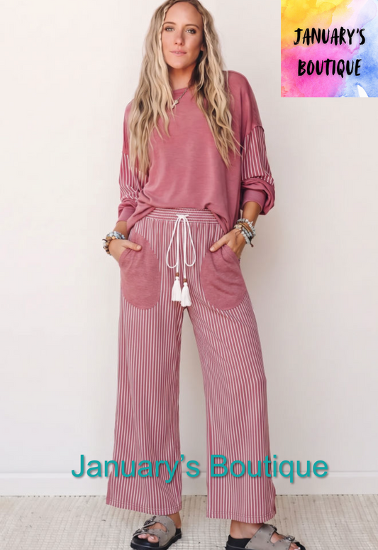 Women’s Pink Striped Pants Set