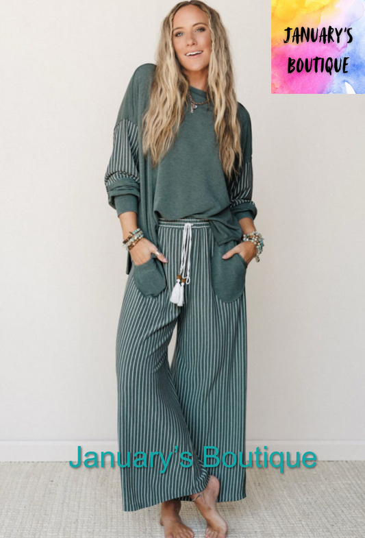 Women’s Green Striped Pants Set