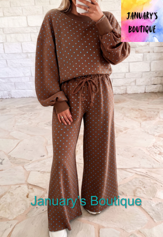Women’s Brown & Blue Polka Dot Pant Set