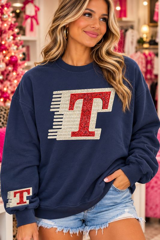 Women’s Sequin Flying T Navy Sweatshirt