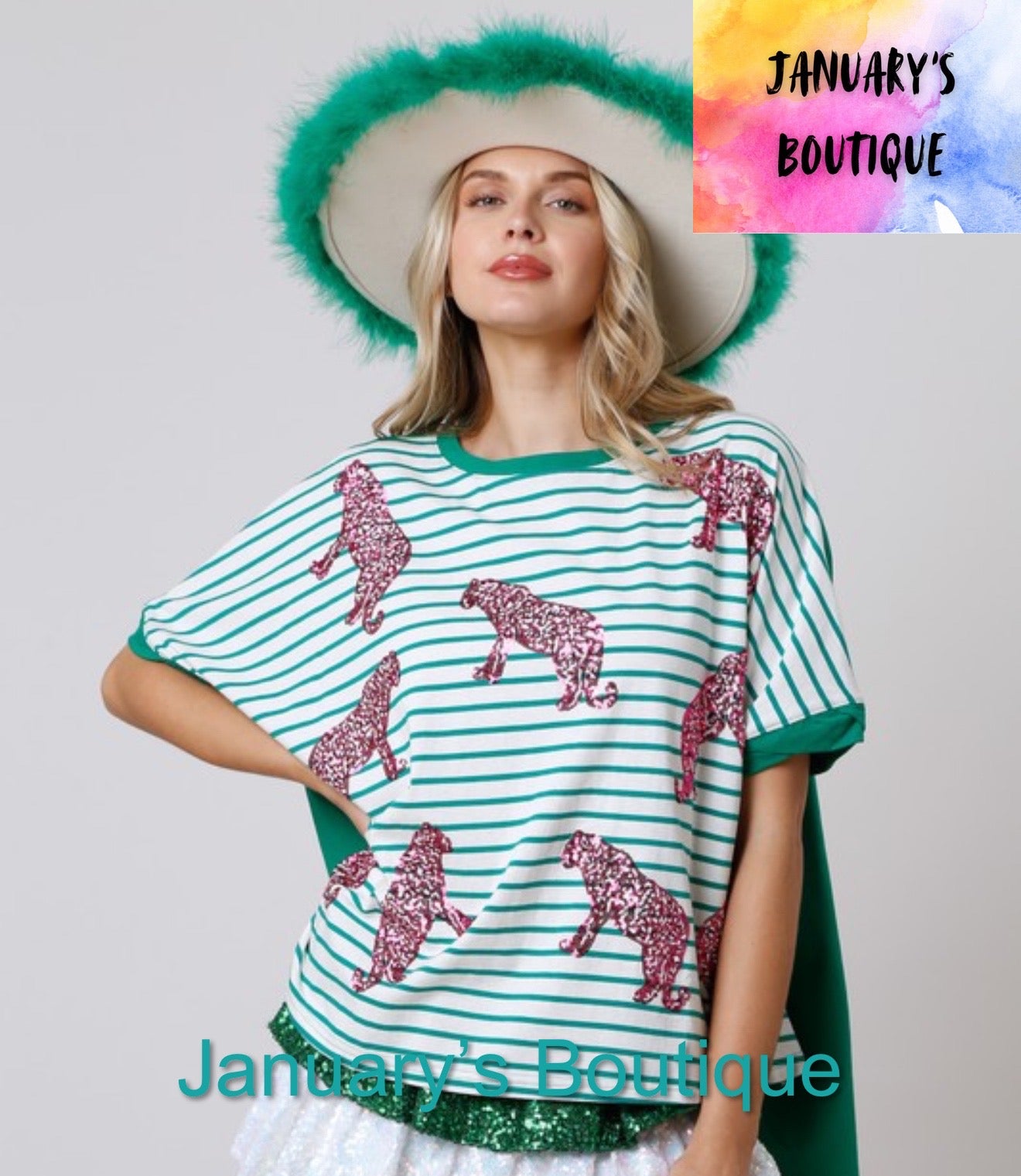 Women’s Striped Cheetah Sequin Top