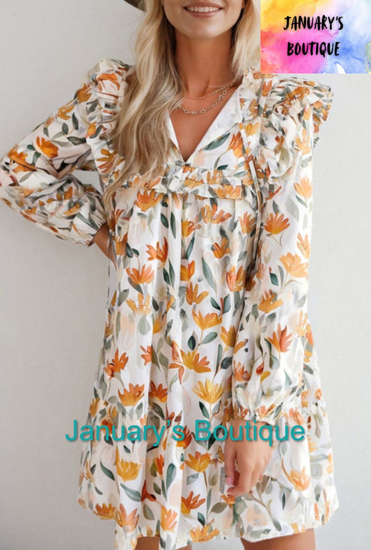 Women’s Yellow Floral Print Dress