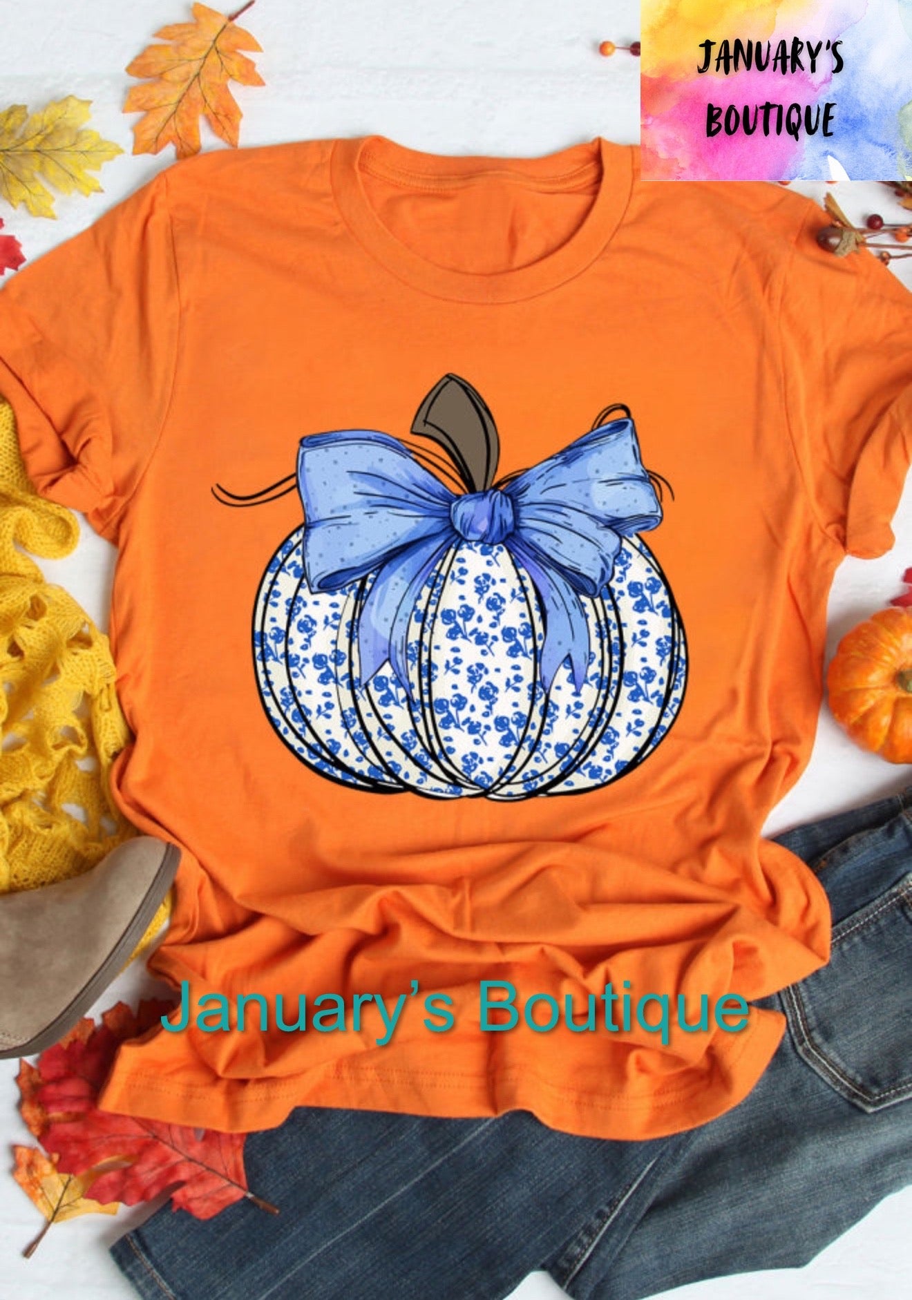 Women’s Orange Floral Pumpkin T-shirt