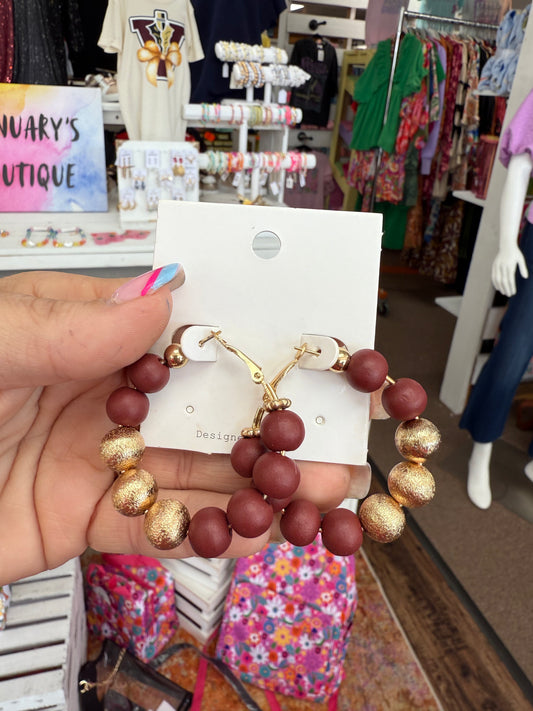 Maroon & Gold Beaded Hoops