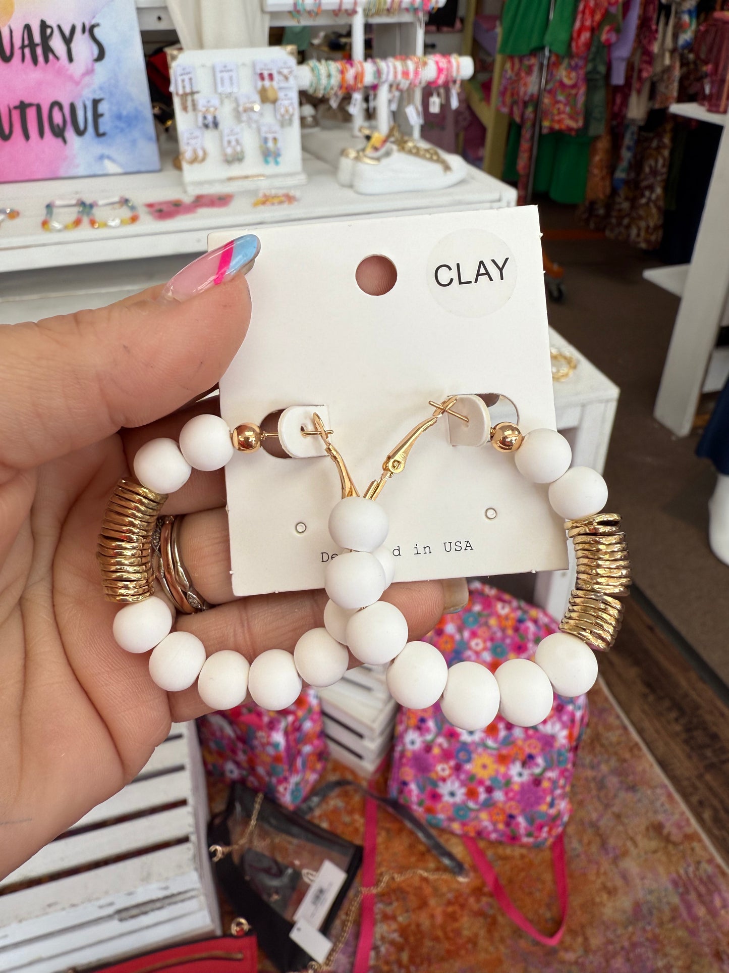 White & Gold Beaded Hoops