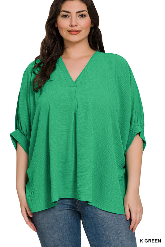 Women’s Plus Kelly Green V-Neck Top